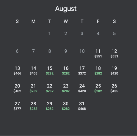 Google Flights Rate Calendar View
