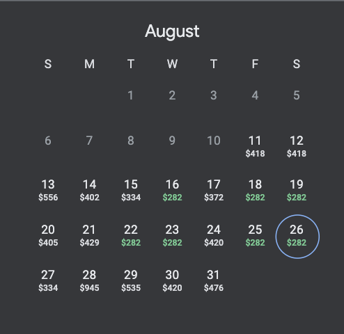 Google Flights Rate Calendar View