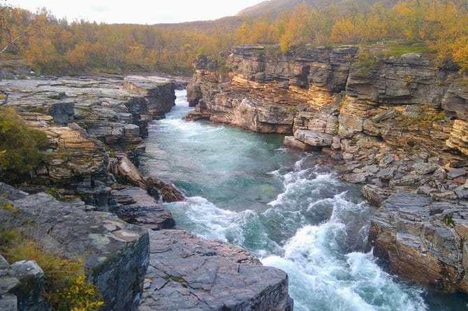River running through a canyon at Abisko National Park.