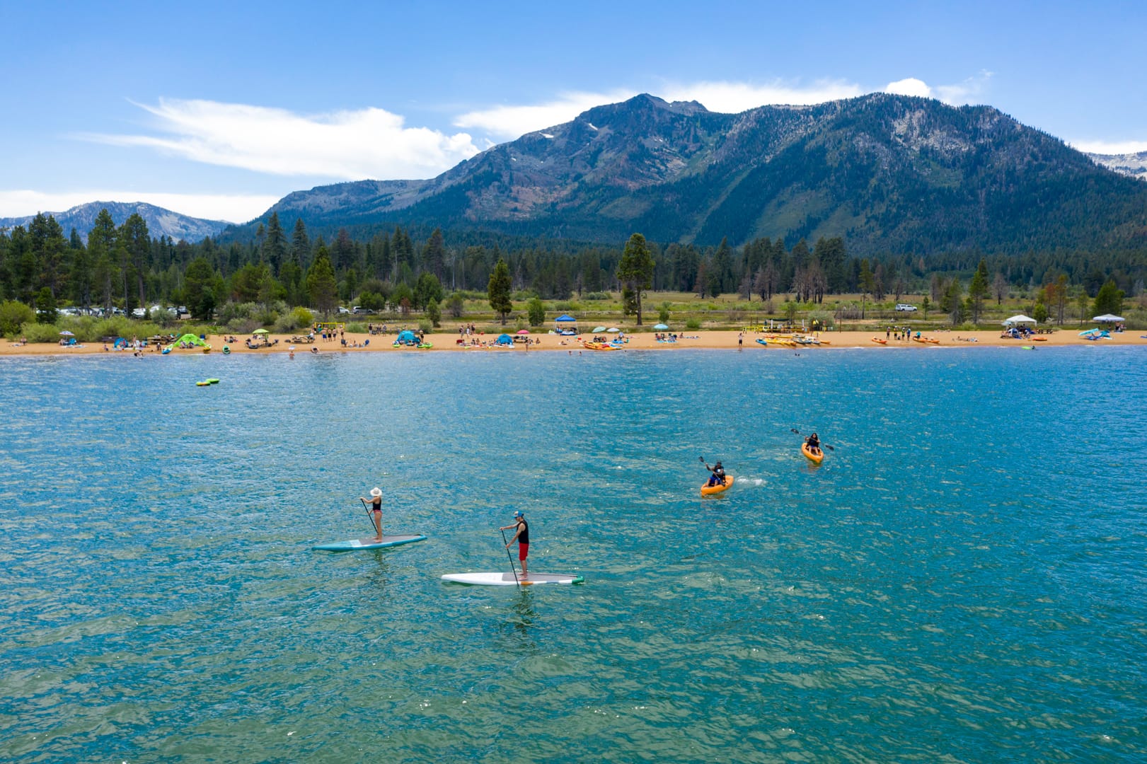 Paddleboarders at Baldwin Beach On Lake Tahoe.