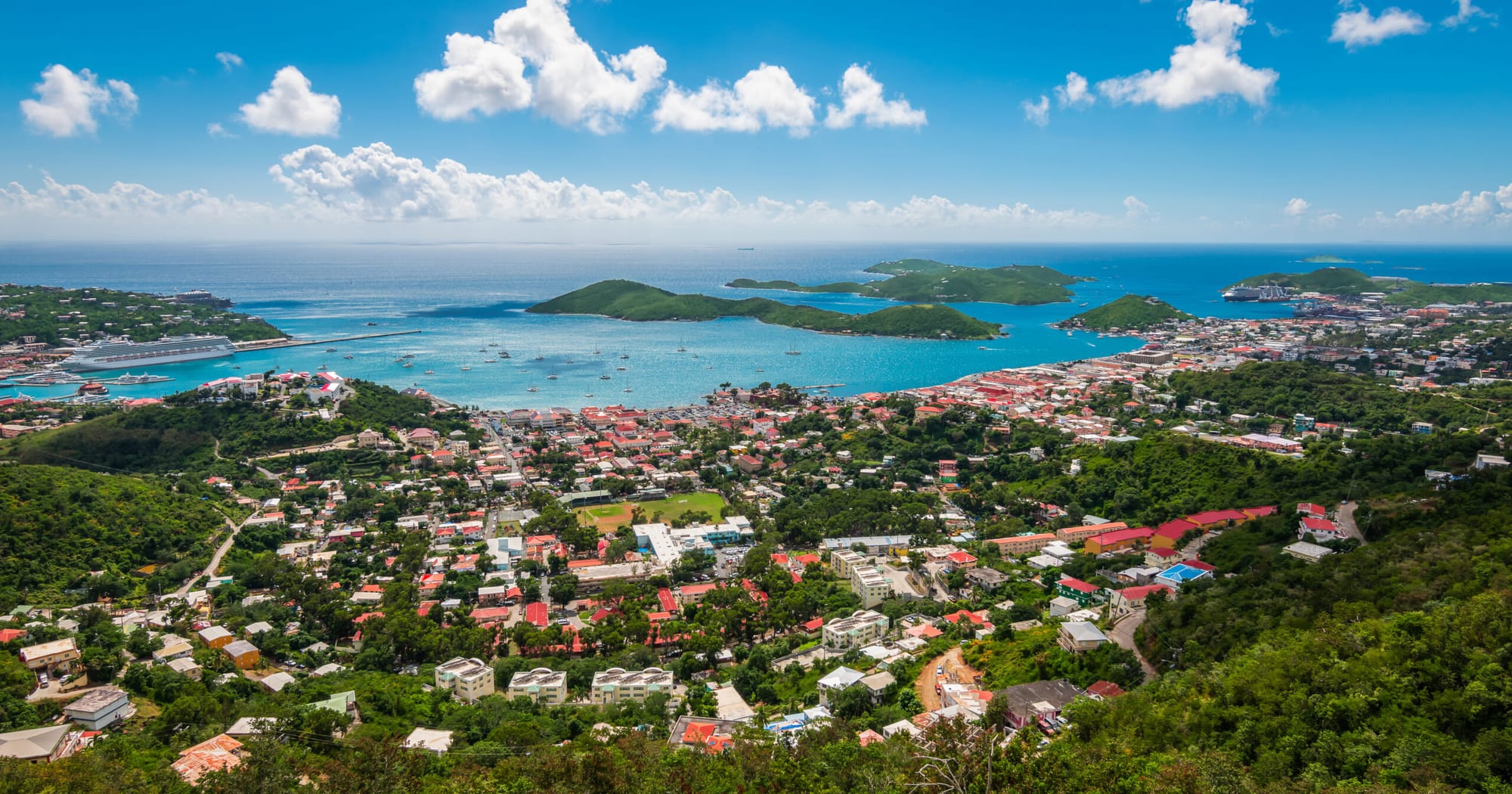 Ariel view of Charlotte Amalie, St. Thomas.