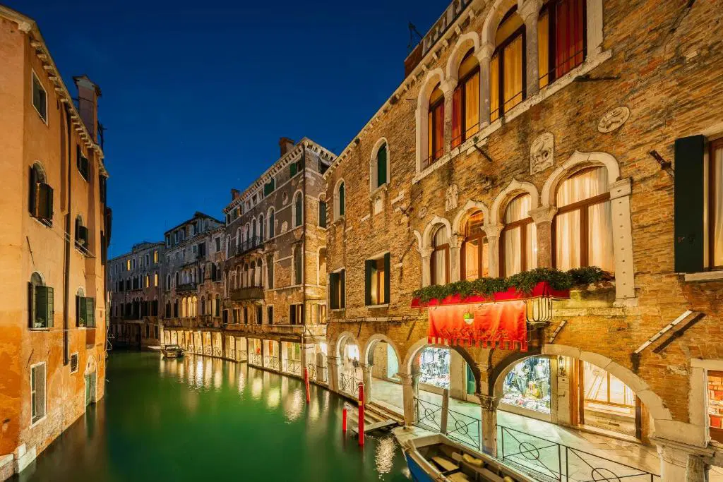 The exterior of Hotel Antico Doge on a cancel in Venice, Italy.