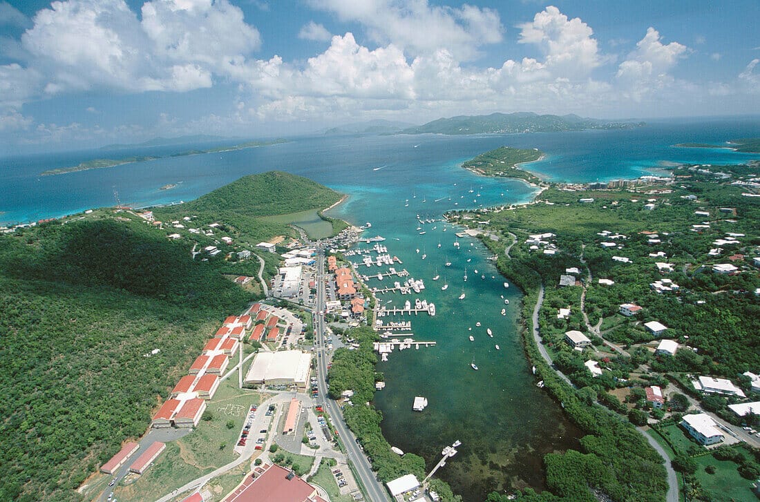 Ariel view of Red Hook Area of St. Thomas USVI.