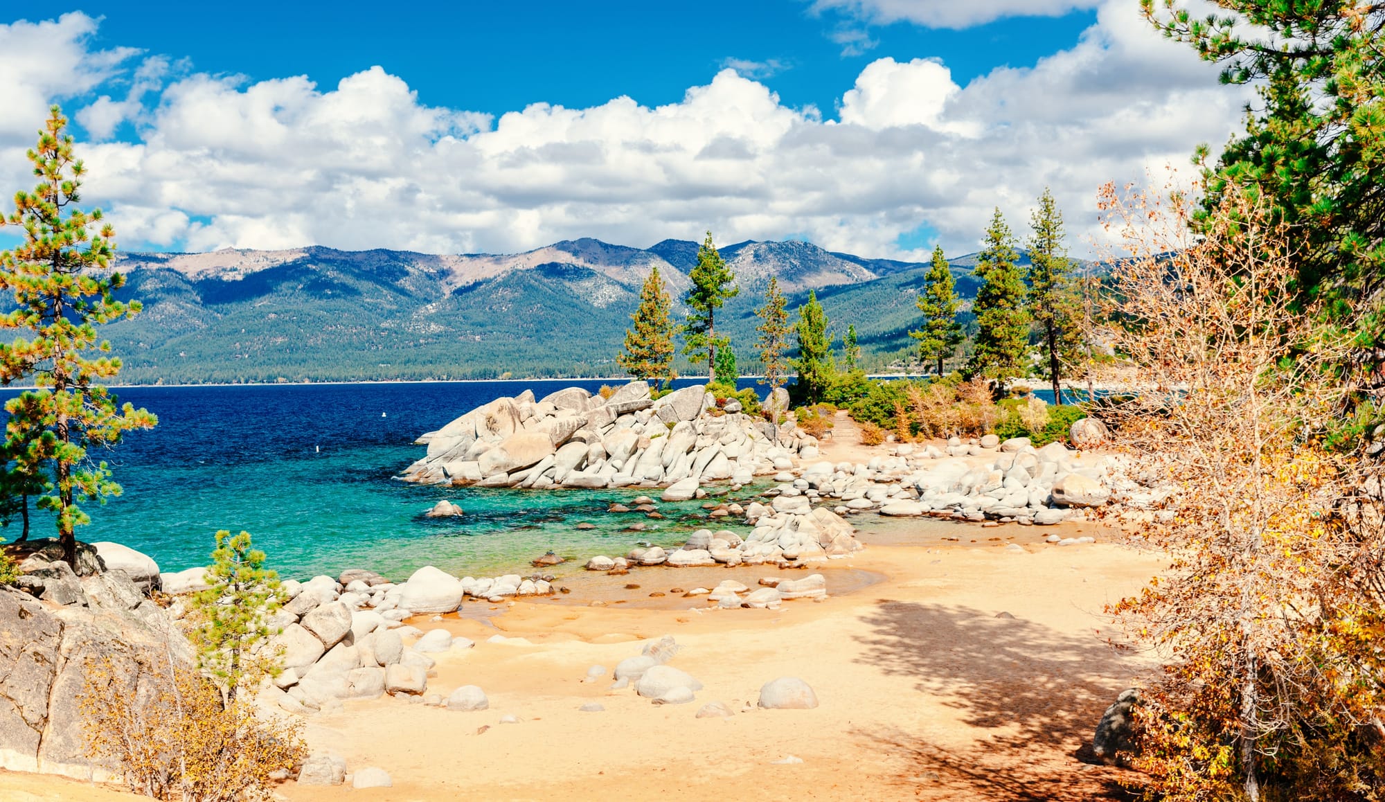Clear waters of Sand Harbor Beach on Lake Tahoe