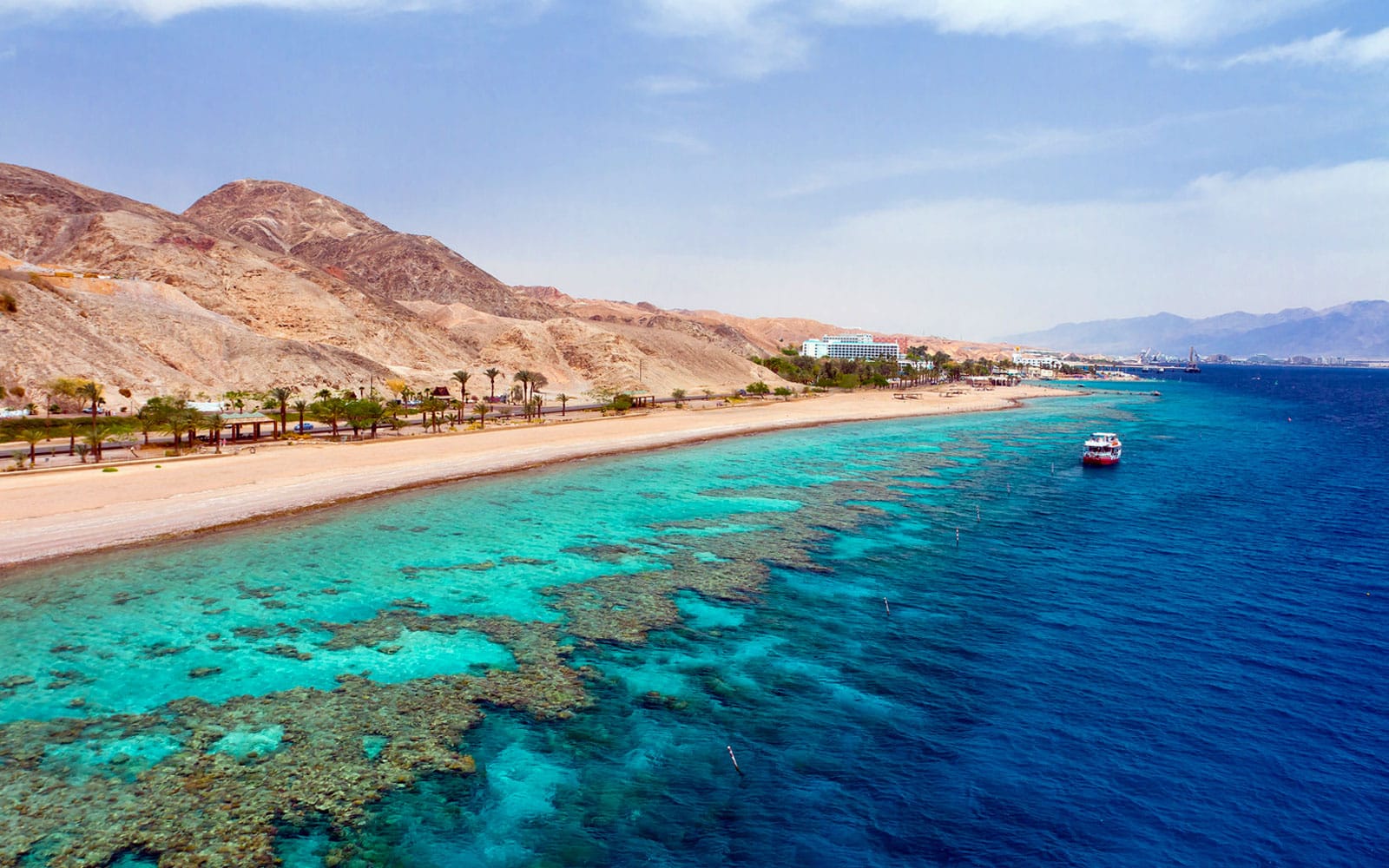 Ariel view of Coral Beach, Eilat and coral reefs.