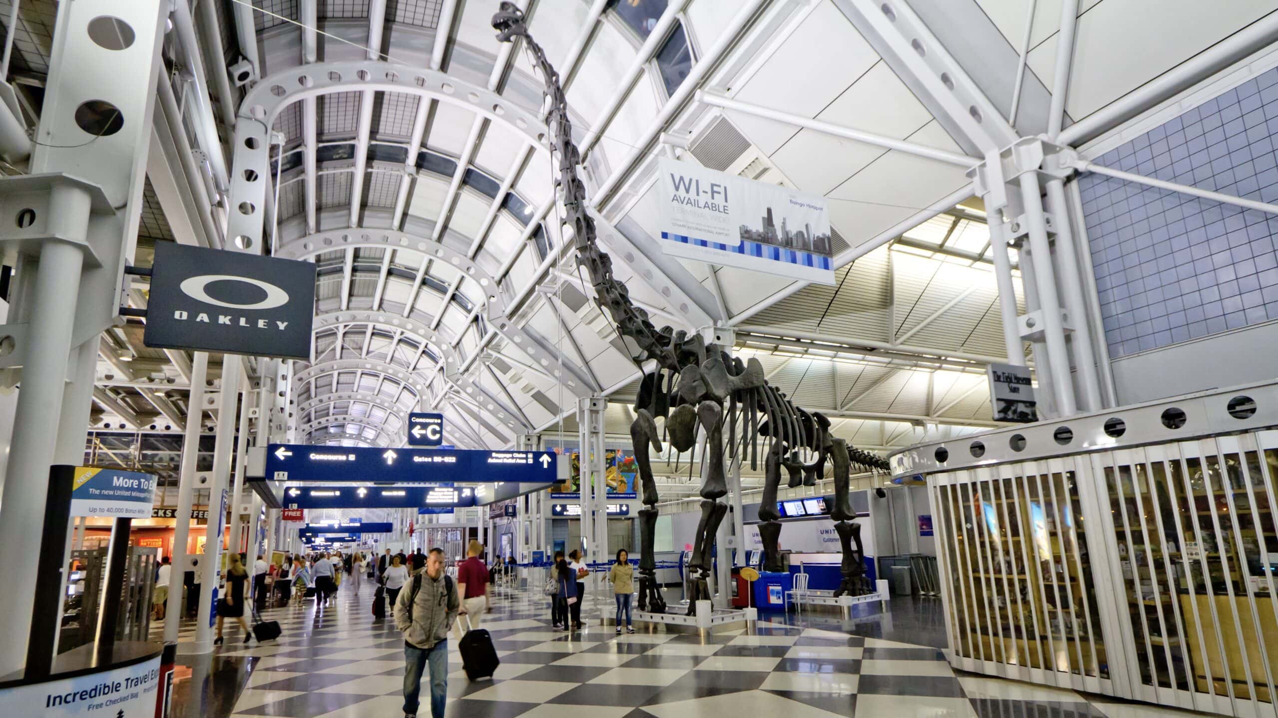 Dinosaur inside Chicago Airport Terminal.