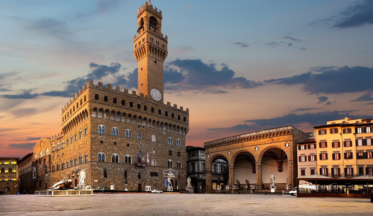 Old Buildings with a tower in Florence, Italy.