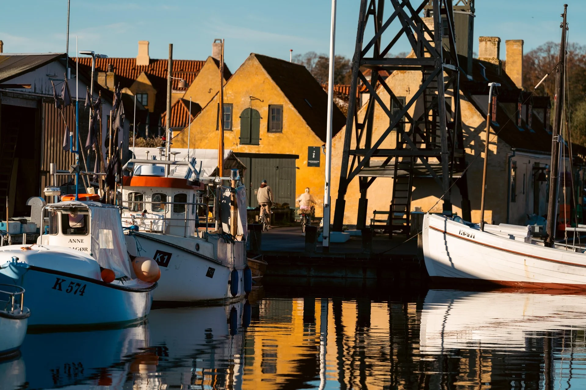 White boats parks in the harbor at Dragør, Denmark.