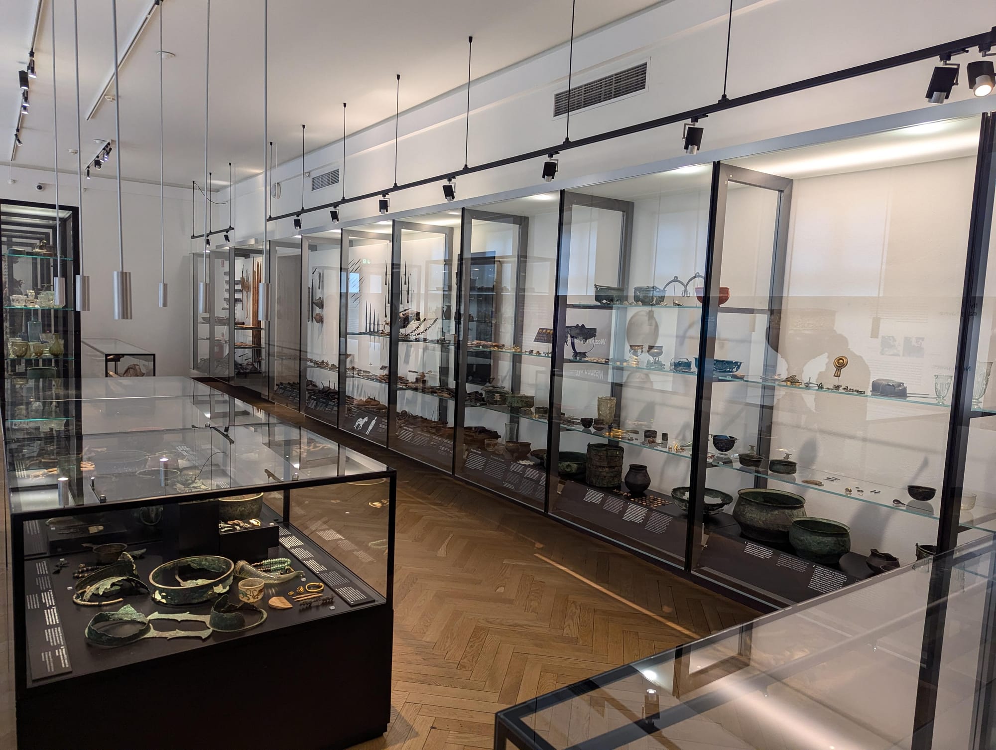 Glass display cases at National Museum of Denmark.