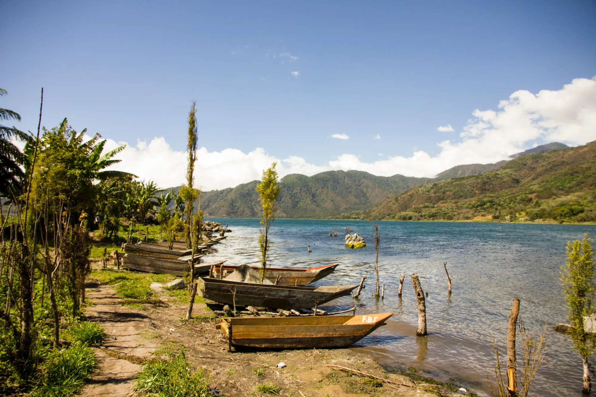 Lake boats on the shore of Lake Atitlan, Guatemala.