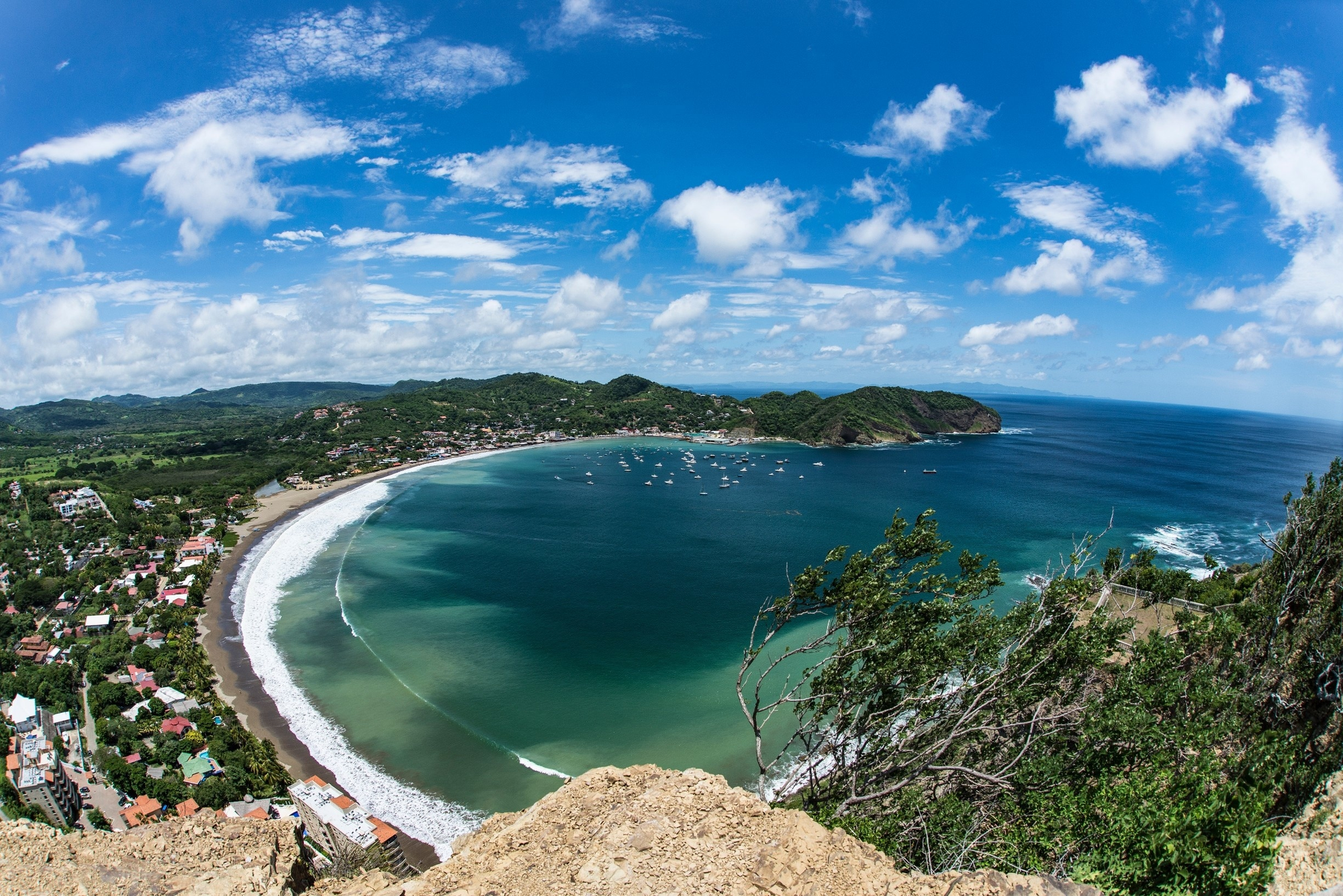 San Juan del Sur, Nicaragua beach with ariel view of the ocean.