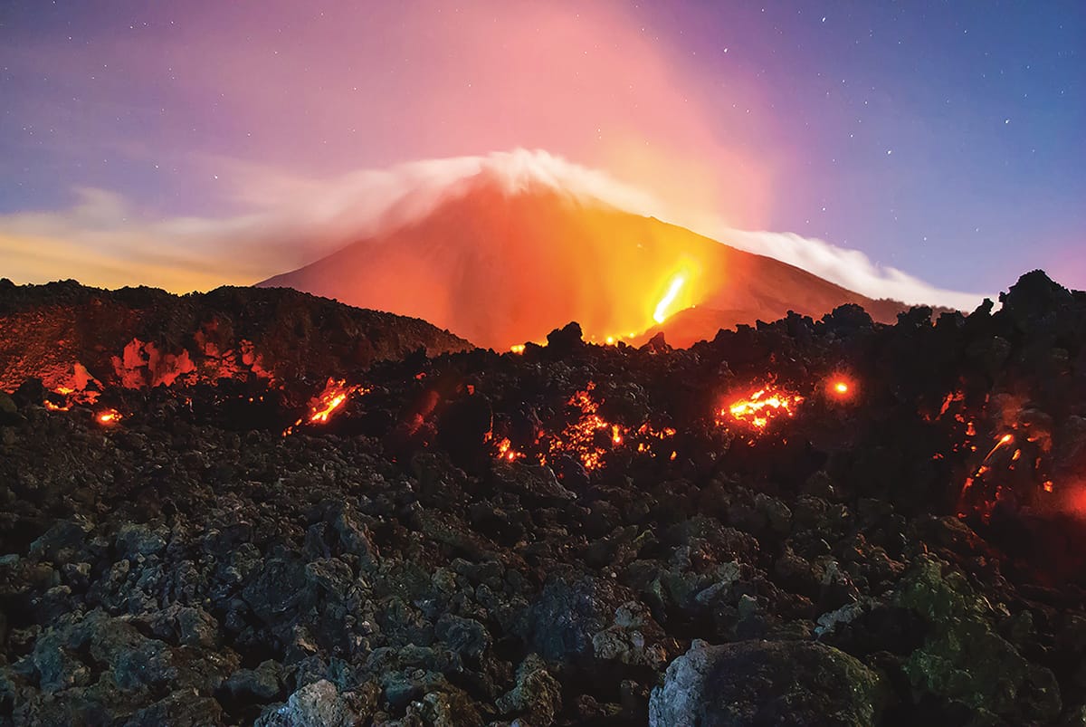 Lava flowing out of Pacaya Volcano in Guatemala. 