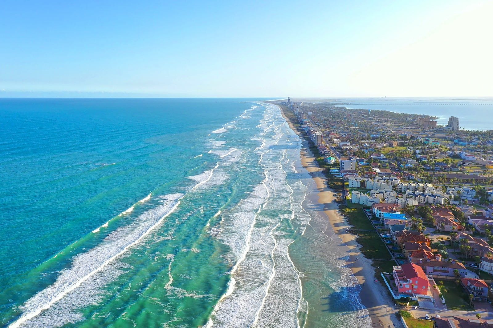 South Padre Island beach from an ariel view.