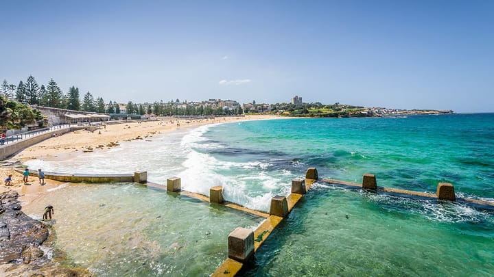 Coogee Beach with it's clean sand, and clear blue waters in Sydney, Australia.