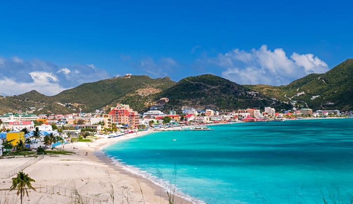 Great Bay Beach located in Philipsburg, the capital of the Dutch side of Sint Maarten (Saint Martin)