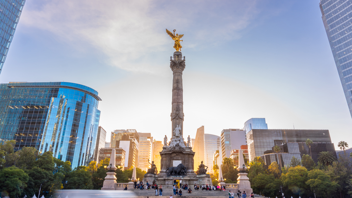 Statue in the center of Mexico City at Sunset.