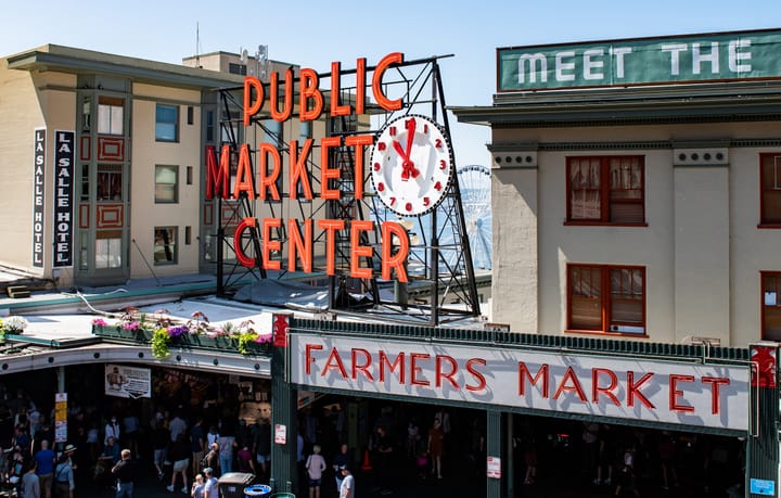 Entrance to the Pike Street Market in Seattle.