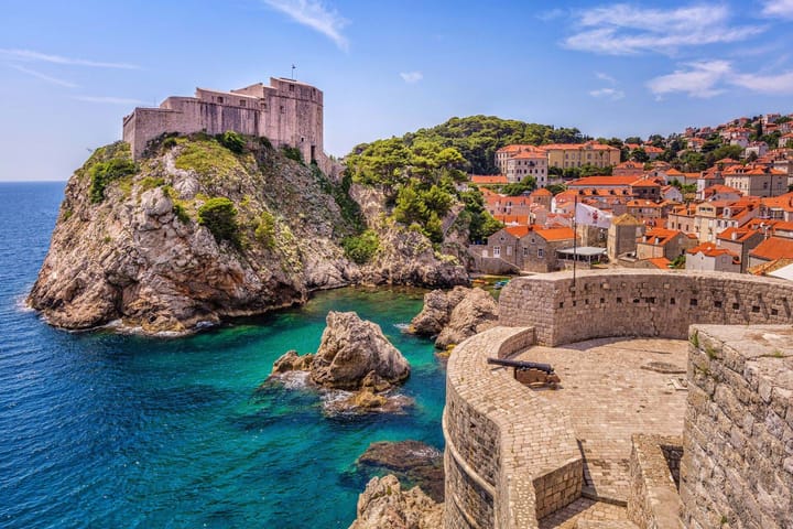 Dubrovnik, Croatia in the day time with a sea view. 