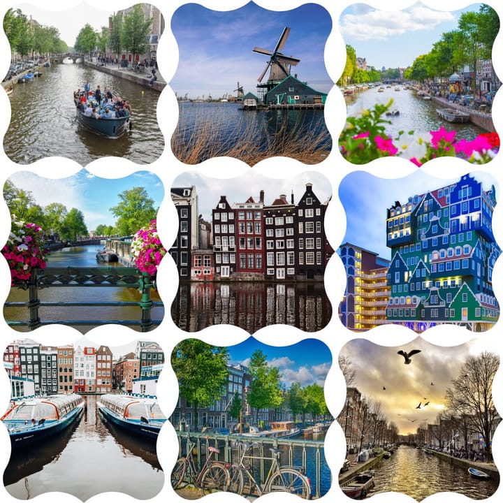 Seasonal photos of Amsterdam, showing Spring, Summer, Fall an Winter in Amsterdam.